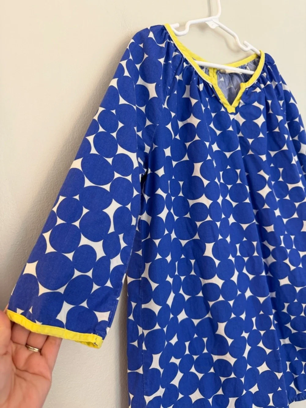 Mini Boden Blue Geometric Print Tunic Dress Size 9-10Y 100% Cotton